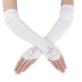 Grace Karin Womens 19" Lace Embellished Pleated Black And White color Fingerless Gloves Bridal Wedding Gloves CL010471